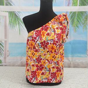 2/$12 One Shoulder Multi-Colored Floral Top Size Medium Bundle Only